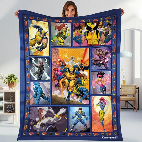 X-men Animation Blanket | Professor X Jean Grey Wolverine Cyclops Beast Fleece Blanket | Superhero Xmen Blanket
