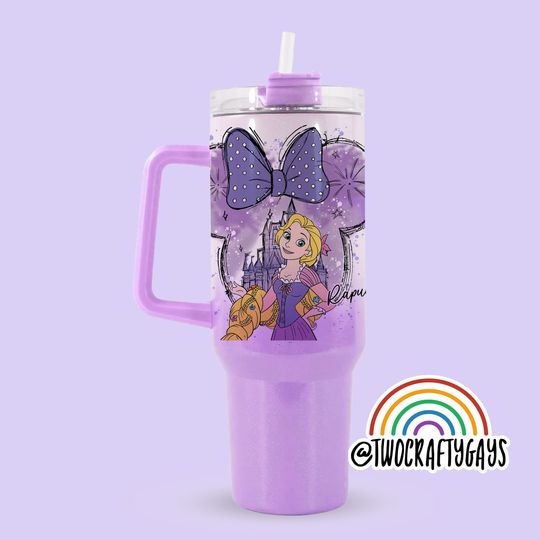 Minnie Bow Personalized 40 oz Quencher Tumbler Cup Dupe with Handle (Rapunzel, Tangled, Disney World, Family Vacation, Custom Name Plate)