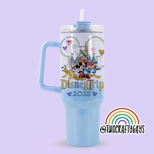 Disney Trip 2024 Personalized 40 oz Quencher Tumbler Cup Dupe with Handle (Disney World, Family Vacation, Custom Name Plate)