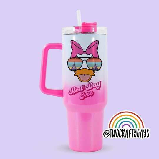 Best Day Ever Personalized 40 oz Quencher Tumbler Cup Dupe with Handle (Daisy, Disney World, Family Vacation, Custom Name Plate)