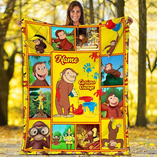 Personalized Curious George Blanket Curious George Fleece Blanket | Curious George Birthday Gifts | Curious George Throw Blanket Couch Sofa