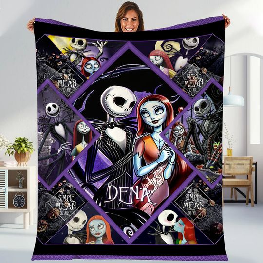 Personalized Jack Skellington Sally Blanket The Nightmare Before Christmas Blanket Halloween Blanket Gifts For Kids