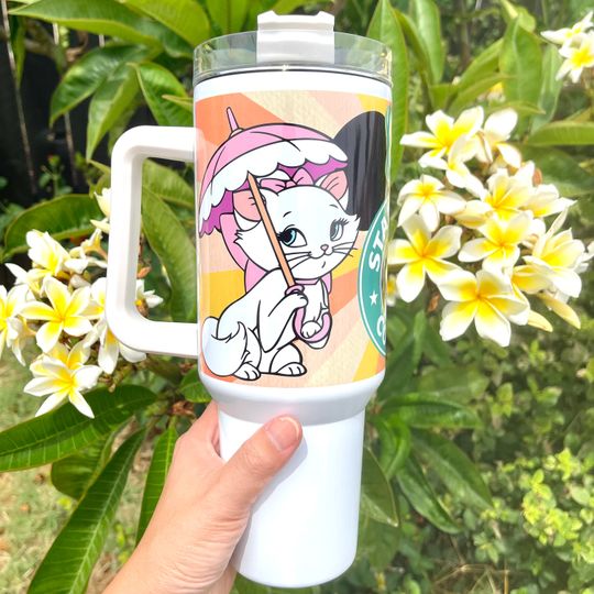 Custom Personalized gift Disney Starbucks The Aristocats Marie 40oz Tumbler with handle