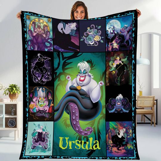Discover Villains Ursual Fleece Blanket | Ariel Princess Little Mermaid Blanket | Villains Disneyland Fleece Blanket for Bed Couch Sofa