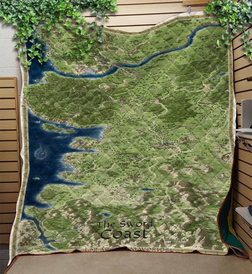 Dungeons & Dragons Baldur's Gate Sword Coast Map Blanket | Baldur's Gate Fleece Blanket | Video Game Blanket
