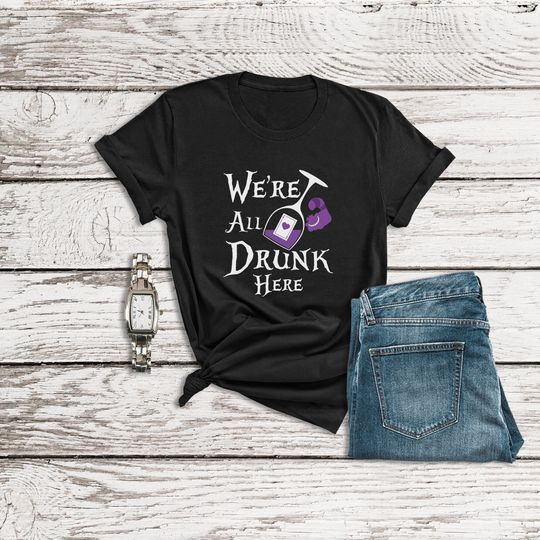 Alice in Wonderland Shirts, We're All Drunk Here Shirt, Food and Wine Disney Shirt, Disney Clothing, Summer Casual Cotton Couple Matching Shirt, Short Sleeve Shirt for Men, Women and Kids
