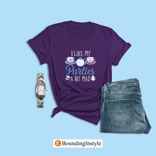 Alice in Wonderland Shirt, I Like My Parties a Bit Mad Shirt, Food and Wine Disney Shirt, Disney Clothing, Summer Casual Cotton Couple Matching Shirt, Short Sleeve Shirt for Men, Women and Kids