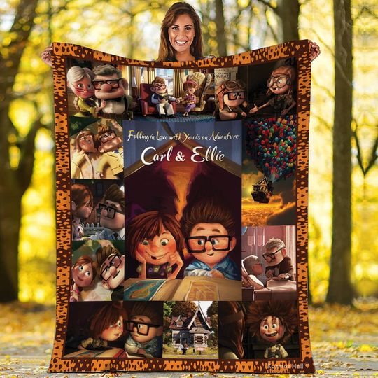 Personalized Pixar Up Blanket Up Ballloon House Fleece Blanket Carl Ellie Valentine Gifts For Couples Valentine Gift For Couple
