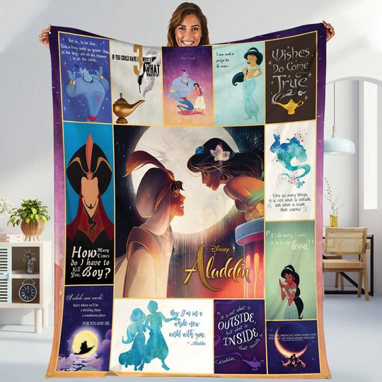Aladdin and Princess Jasmine Blanket | Aladdin Magic Blanket Genie Princess Jasmine Blanket | Magic Kingdom Throw Blanket for Bed Couch Sofa