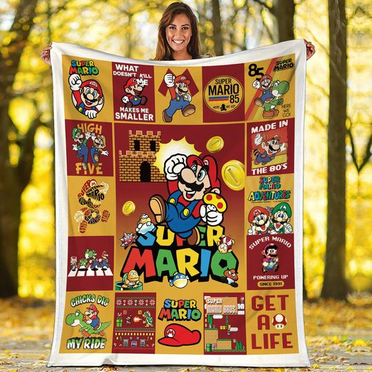Super Mario Fleece Blanket Mario Blanket Mario And Luigi Blanket Gamer Gaming Blanket Birthday Gift