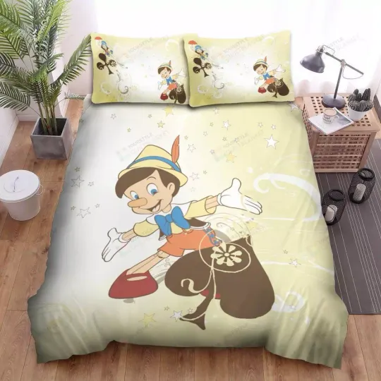 Pinocchio Disney Movie Quilt Duvet Cover Set Full King Children Queen