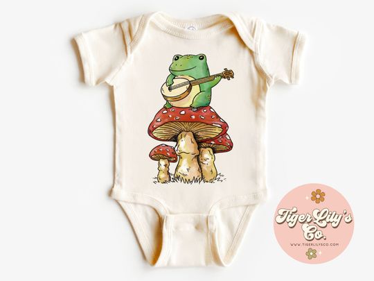 Frog Cottagecore Baby Onesies - Cute, Boho, Retro, Toad, Mushrooms
