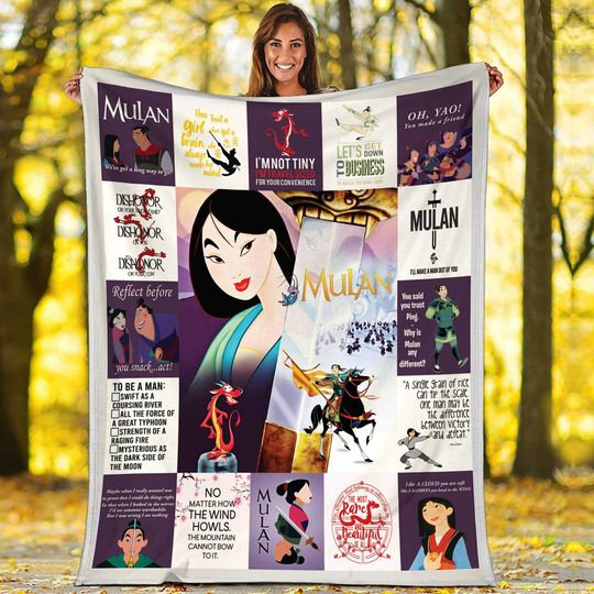 Princess Mulan Fleece Blanket | Mulan Mushu Throw Blanket for Bed Couch Sofa, Christmas Gifts Blanket | Birthday Gift Blanket