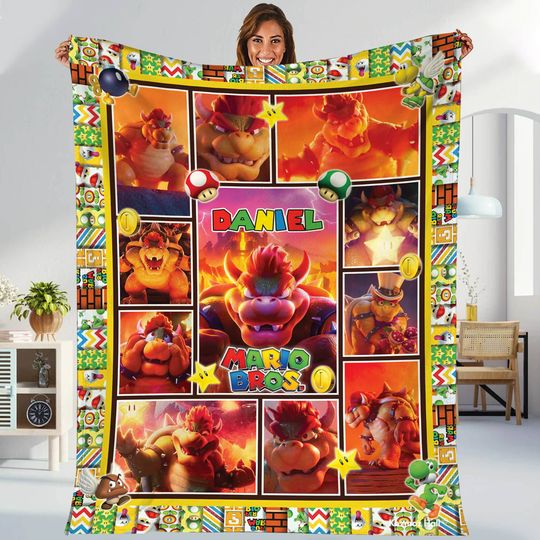 Super Mario Bros Bowser Fleece Blanket | Bowser Princess Peach Blanket | Mario Luigi Video Game Throw Blanket for Bed Couch Sofa