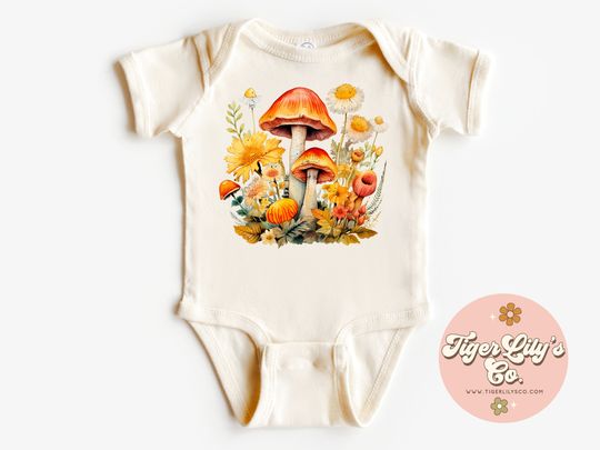 Mushroom Baby Onesies - Cottagecore, Mushroom Gift, Mushrooms, Nature, Baby Bodysuit