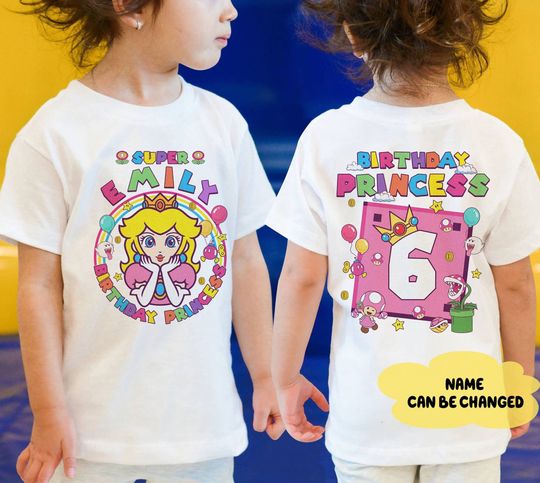 Personalized Princess Peach Birthday Shirt Super Mario Princess Birthday Shirt, Toddler Birthday Shirt Family Birthday Party
