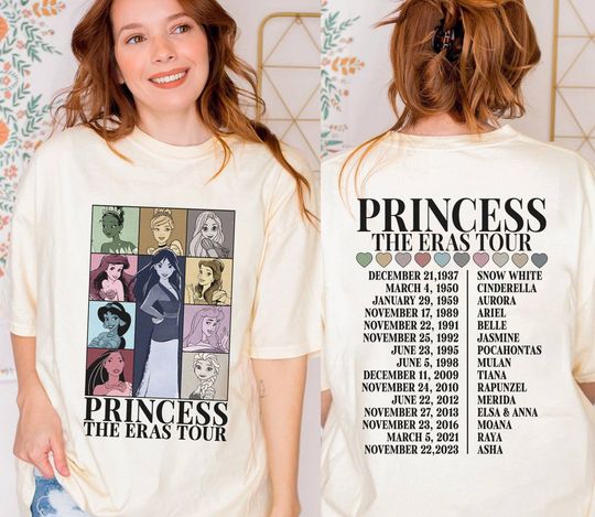 Discover Mulan Princess Eras Tour Shirt | Retro Princess Characters Concert Music Shirt | Cinde Moana Belle Jasmine Shirt | Family Trip | Disney Short Sleeve Shirt