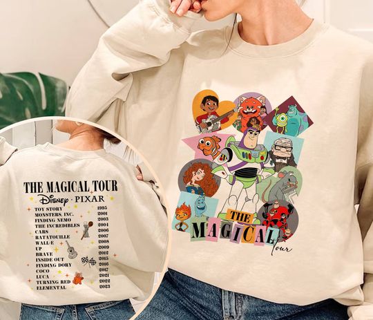 Pixar Magical Tour Sweatshirt| Pixar Characters Concert Music Shirt | Toy Story 2023 Up Shirt | Elemental Luca Finding Nemo Shirt