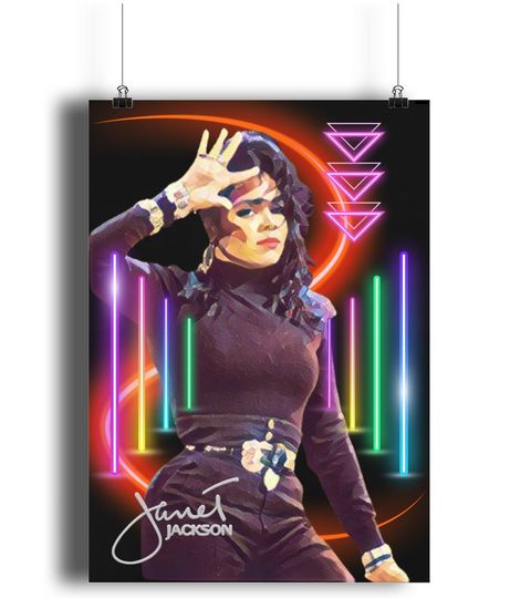 Janet Jackson 80s Style Neon Original Art Work Music Artist Print Minimalist Poster, Birthday Gifts, Home Decor, unframed poster