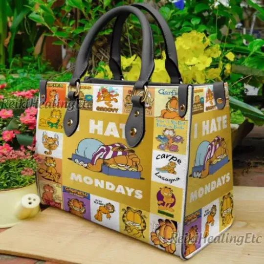 Garfield Cat Leather Handbag, Cartoon Shoulder Bag, Gift for Women, Gift for Her, Women's Accessories