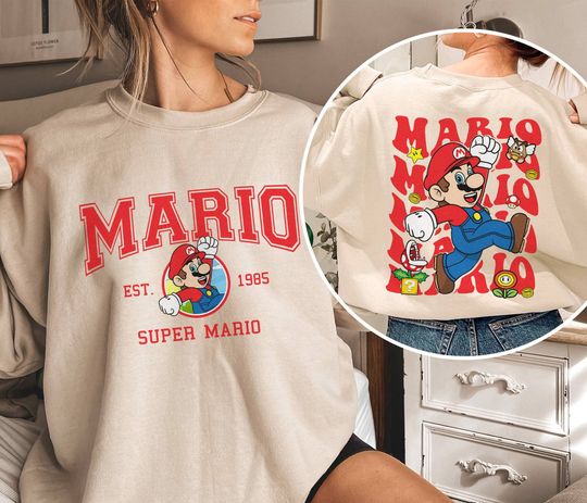 2-Sided Super Mario Bros Characters Sweatshirt| Super Mario Luigi Princess Peach Bowser Shirt | Mario Bros Shirt Mario Video Game Shirt