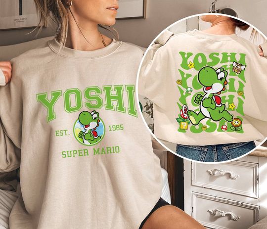 2-Sided Mario Yoshi Sweatshirt| Super Mario Luigi Princess Peach Bowser Shirt | Mario Bros Shirt Mario Video Game Shirt