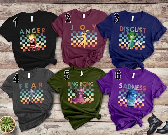 Disney Inside Out Characters Shirt, Anger Joy Disgust Fear Sadness Bing Bong Shirt