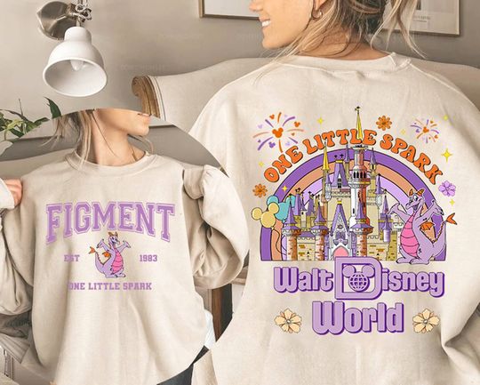Figment Est 1983 2 Sided Sweatshirt | One Little Spark Purple Dragon Shirt | Figment Shirt | Magic Kingdom Shirt Family Trip