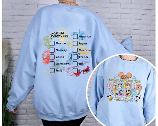 Vintage Disneyland Epcot World Tour Sweatshirt| Drink Around The World Tour Shirt, Drink Around The World Showcase, Epcot Food And Wine Shirt