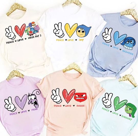 Love Peace Inside Out, Inside Out Characters, It's Okay To Feel All The Feels, Joy Sadness Fear Anxiety Custom Shirt