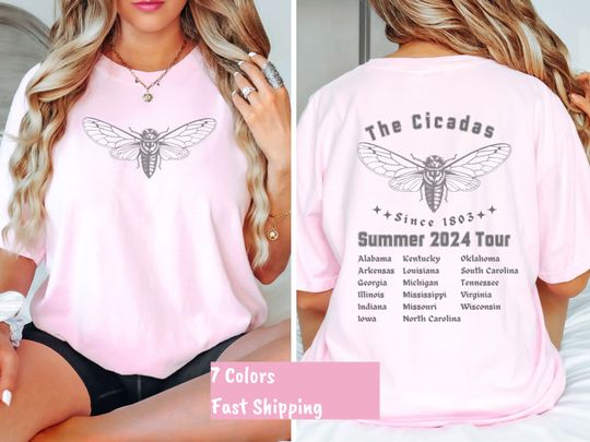 Comfort Colors Funny Cicada T-Shirt Cicada 2024 USA Tour Graphic Tee Unique Insect Artwork Shirt Gift for Entomologist Gift for Him or Her