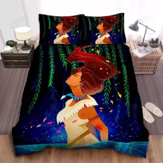 Disney Princess Pocahontas In Spring Art Quilt Duvet Cover Set Pillowcase King Bedding Set