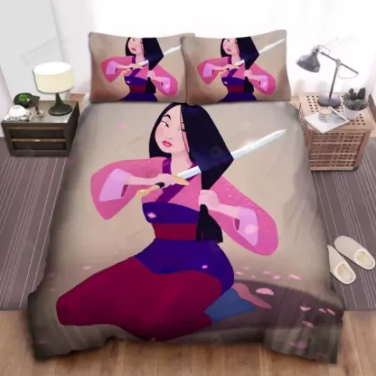 Disney Princess Mulan Cutting Her Own Hair Quilt Duvet Cover Set Children Full Bedding Set