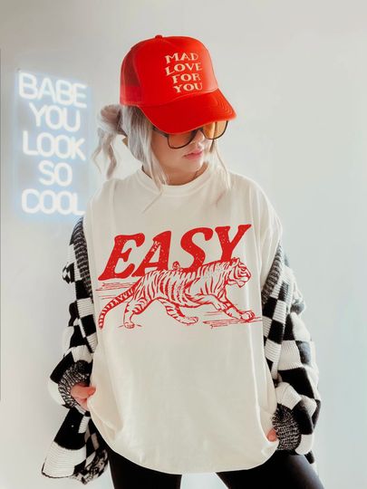 Easy Tiger Tee UNISEX Comfort Colors Vintage Inspired Shirt Trendy Tiger T Shirt Retro Festival Clothing Oversized Tee Boho Hippie Clothes