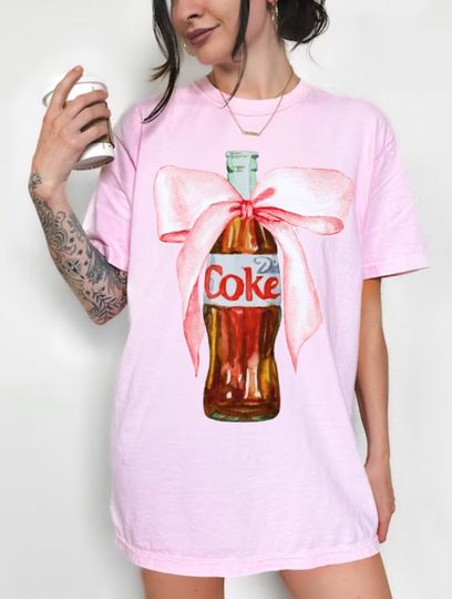 Diet Coke Tee UNISEX Comfort Colors Diet Coke Glass Bottle Painting Shirt Trendy Diet Coke with Bow Vintage Soda Shirt Diet Cola Lover Gift