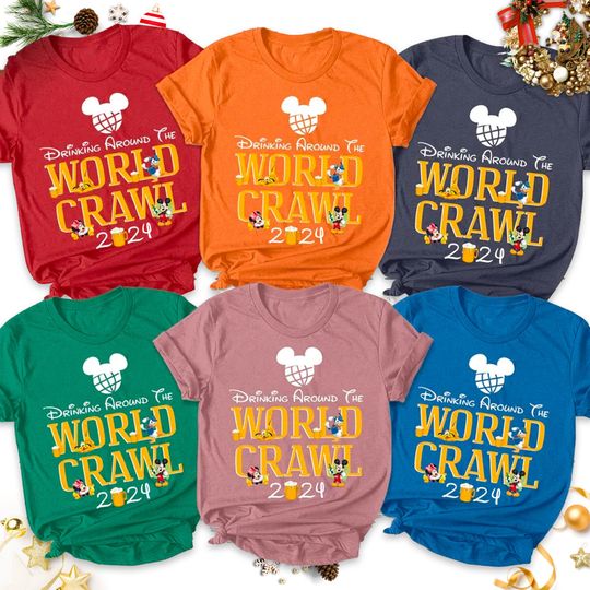 Custom Drinking Around In The World 2024 T-Shirt, Epcot Center Matching Shirt, Funny Mouse Ears Drinking Birthday Group Tee