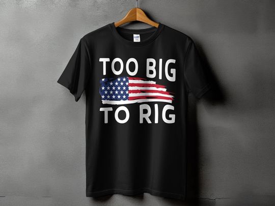 Too Big To Rig Saying Trump 2024 Funny Trump Quote  Unisex short sleeves graphic T-shirt, trending Trump shirt