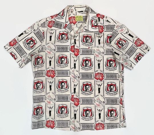 Ui-Maikai Ted Makalena Hawaii State Open Golf Championship Vintage Aloha Shirt Size Large Circa 1960s-1970s