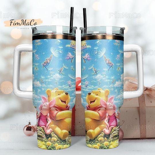 Winnie The Pooh Tumbler 40Oz, Pooh And Piglet Stainless Tumbler, Disneyland Coffee Tumbler