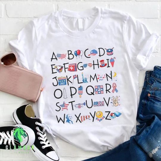 Happy Independence Day 26 Letters Teacher cotton tee, Graphic Tshirt for men, women, Unisex, Trending Gifts