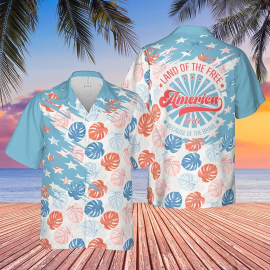 Personalized America Land Of The Free Hawaiian Shirt Custom Face For Dad Pet Face 4th Of July Shirt Patriotic Shirt Father's Day Gift