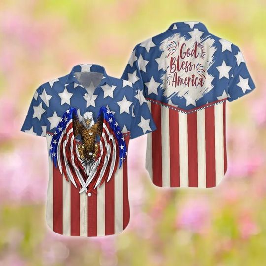 God Bless America 4th Of July Hawaii Shirt, Eagle Independence Day Hawaiian Shirt, Animal USA Flag Shirt, Eagle Patriotic Memorial Day Gift