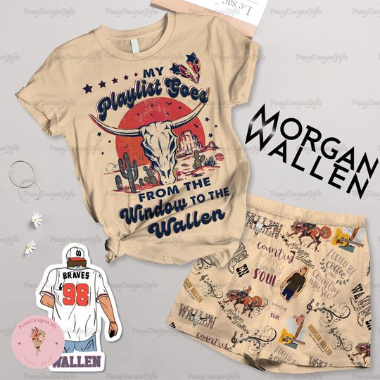 Wallen Western Pajamas Set, Wallen Western Shirt Shorts Set, Cowboy Wallen Shorts, Cowboy Wallen Tour Shirt, Cowboy Summer Shorts