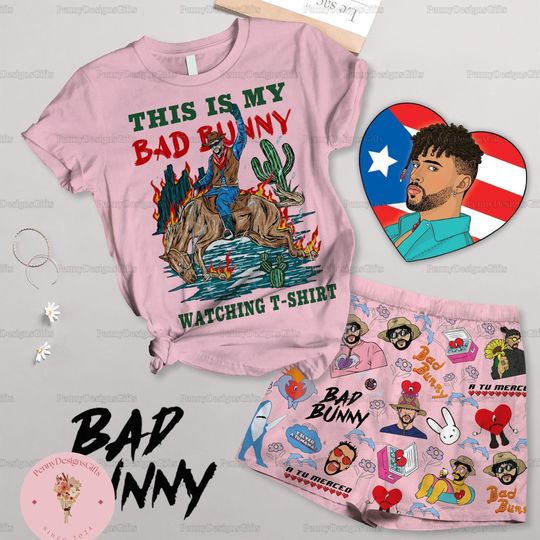 Bad Bunny Tshirt Shorts Set, Bad Bunny Pajamas Set, Bad Bunny Shorts, Bad Bunny Tour Shirt, Bad Bunny Summer Shorts, Bad Bunny Gift