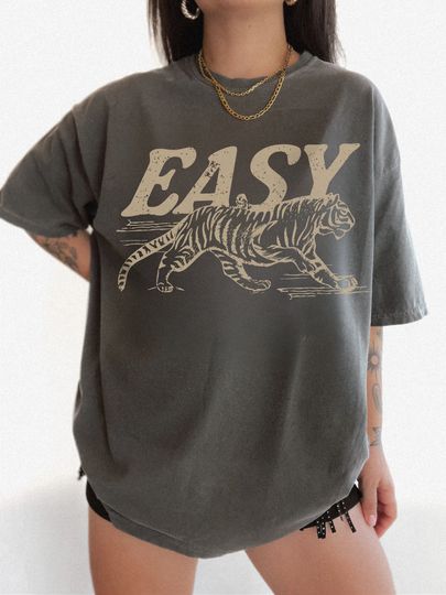 Easy Tiger Tee UNISEX Comfort Colors Tshirt, Vintage Inspired Shirt Trendy Tiger T Shirt, Retro Festival Clothing Oversized Tee Boho Hippie Clothes