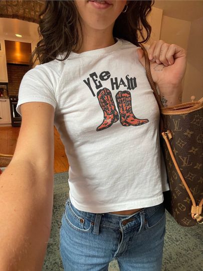 Discover Yee Haw Baby Tee 90s Baby Tee Retro Cowboy Boots Tee Cowgirl T Shirt, Western Babes Country Baby Tee Yeehaw Crop Top Wild West USA Shirt