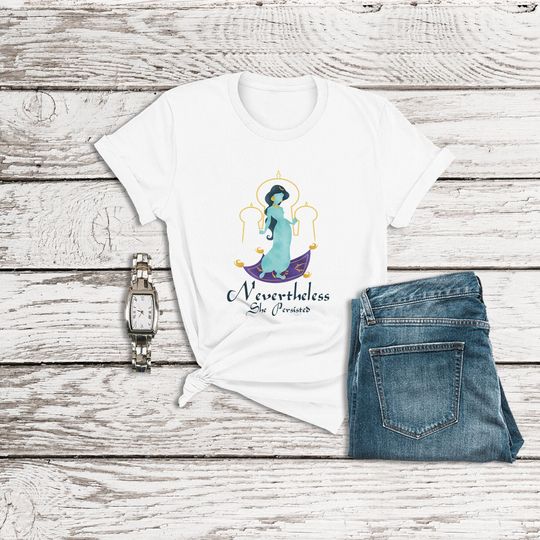 Aladdin Shirt, Nevertheless She Persisted, Princess Jasmine Disney Shirt, Disney Clothing, Summer Casual Cotton Couple Matching Shirt, Short Sleeve Shirt for Men, Women and Kids