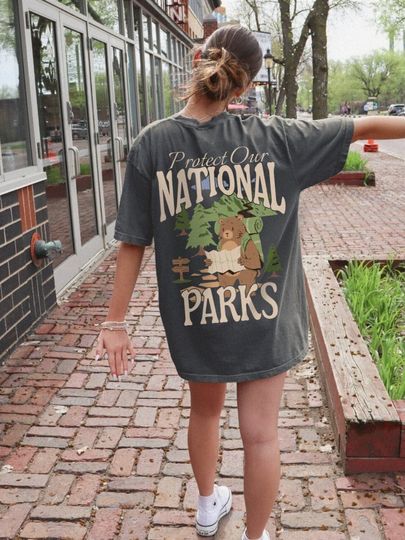 Protect Our National Parks Shirt, Comfort Colors Granola Girl Camping Clothes Park Ranger Environmental Shirt Retro Bear Hiking T Forestcore