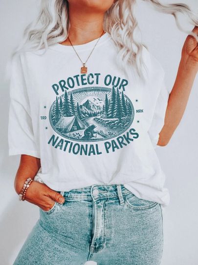 Protect Our National Parks Tee Comfort Colors Grizzly Bear Shirt, Granola Girl Oversize T Shirt, Trendy Camping Clothes Wildlife Lover Gifts