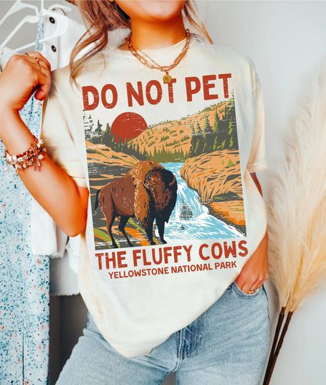 Do Not Pet the Fluffy Cows Tee Comfort Colors Tshirt, Vintage National Park Camping Shirt, Oversized T Shirt Boho Hippie Clothes YStone Buffalo